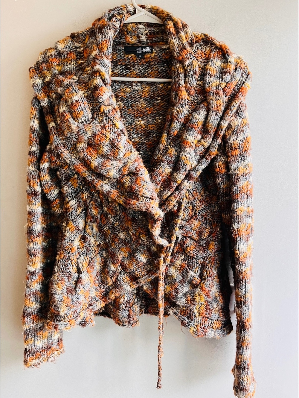 Vintage Willi Smith Made in Italy Chunky Cable Knit Asymmetric Wrap Cardigan M